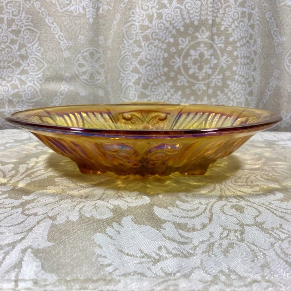 Vintage Carnival Glass Iridescent Marigold Footed Two Section Dish - Picture 6 of 7